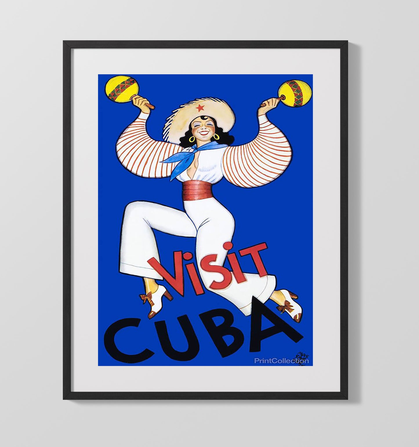 Cuba Visit Cuba Vintage Travel Print 16x20 Gallery Frame travel wall art print