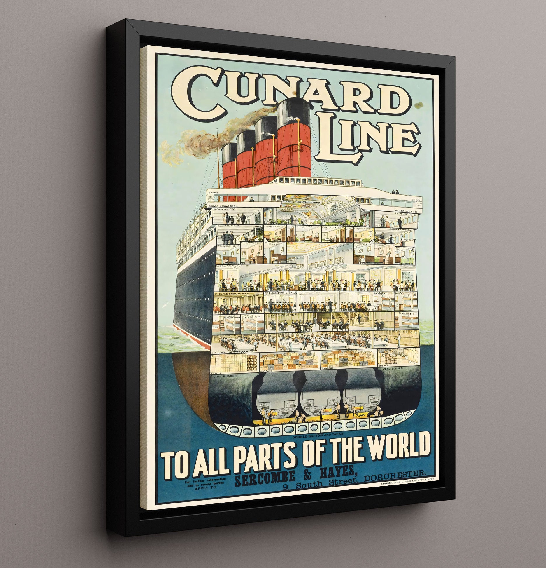 Cunard Line Ocean Liner Vintage Travel Print 16x20 Framed Canvas travel wall art print
