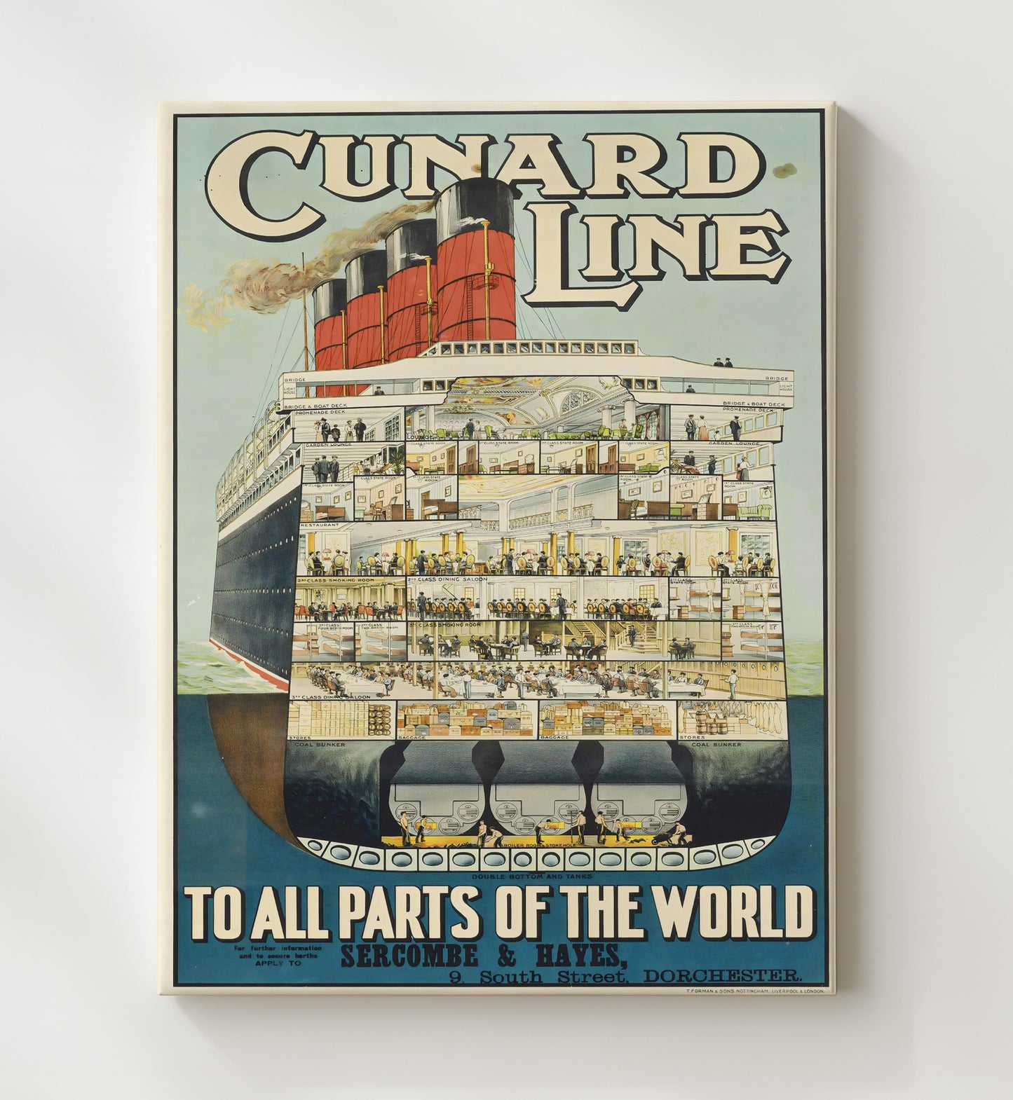 Cunard Line Ocean Liner Vintage Travel Print 20x24 Canvas travel wall art print