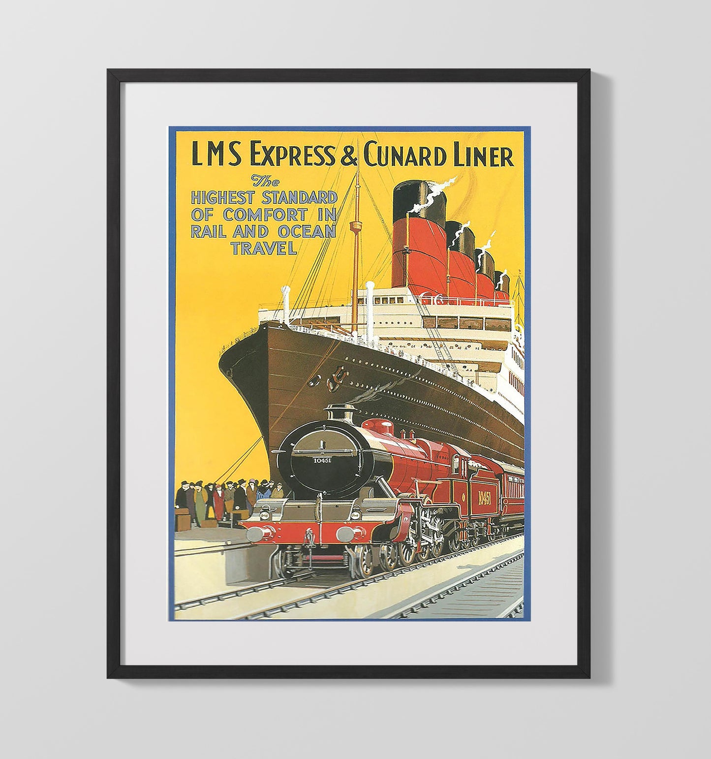 Cunard Liner LMS Express Vintage Travel Print 16x20 Gallery Frame travel wall art print