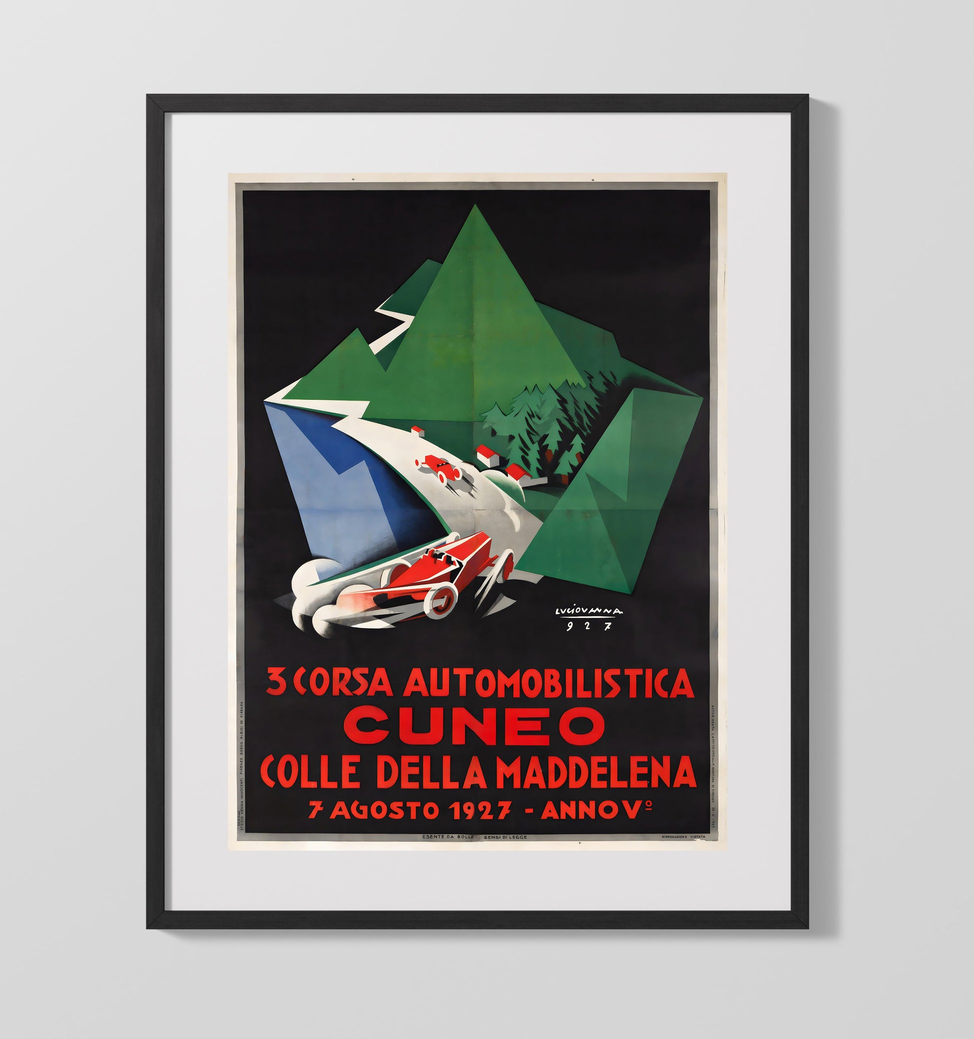 Cuneo Automobile Race Vintage Travel Print 16x20 Gallery Frame travel wall art print