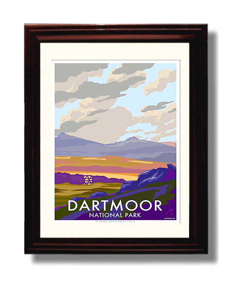 Dartmoor National Park Vintage Travel Print 8x10 Beveled Frame travel wall art print