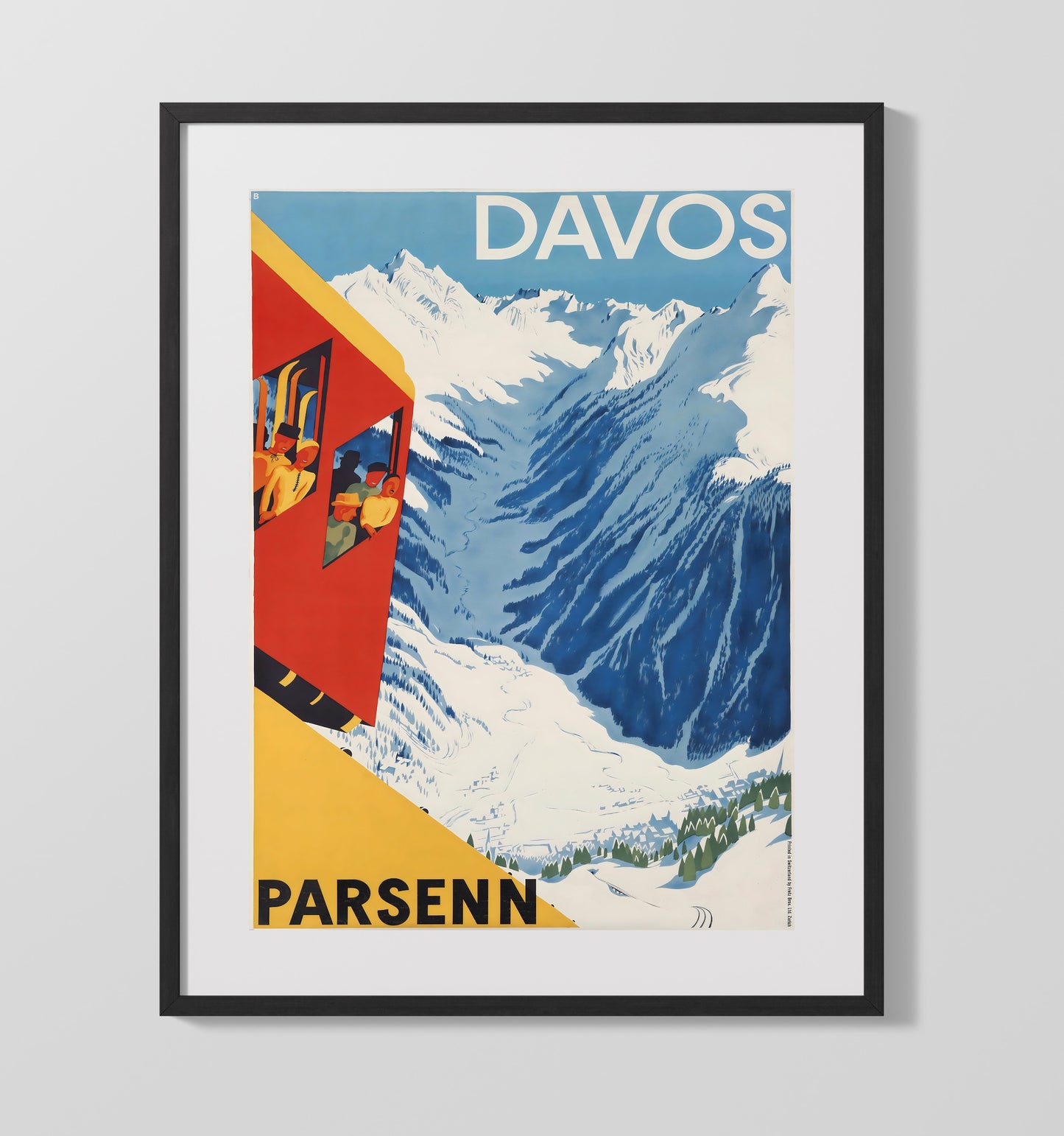 Davos Parsenn Vintage Travel Print 16x20 Gallery Frame travel wall art print