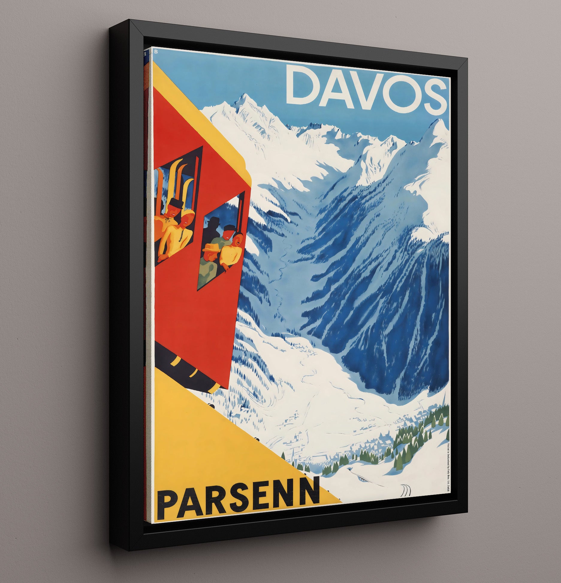 Davos Parsenn Vintage Travel Print 16x20 Framed Canvas travel wall art print