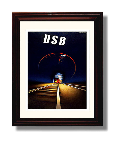 Denmark DSB Train Vintage Travel Print 8x10 Beveled Frame travel wall art print