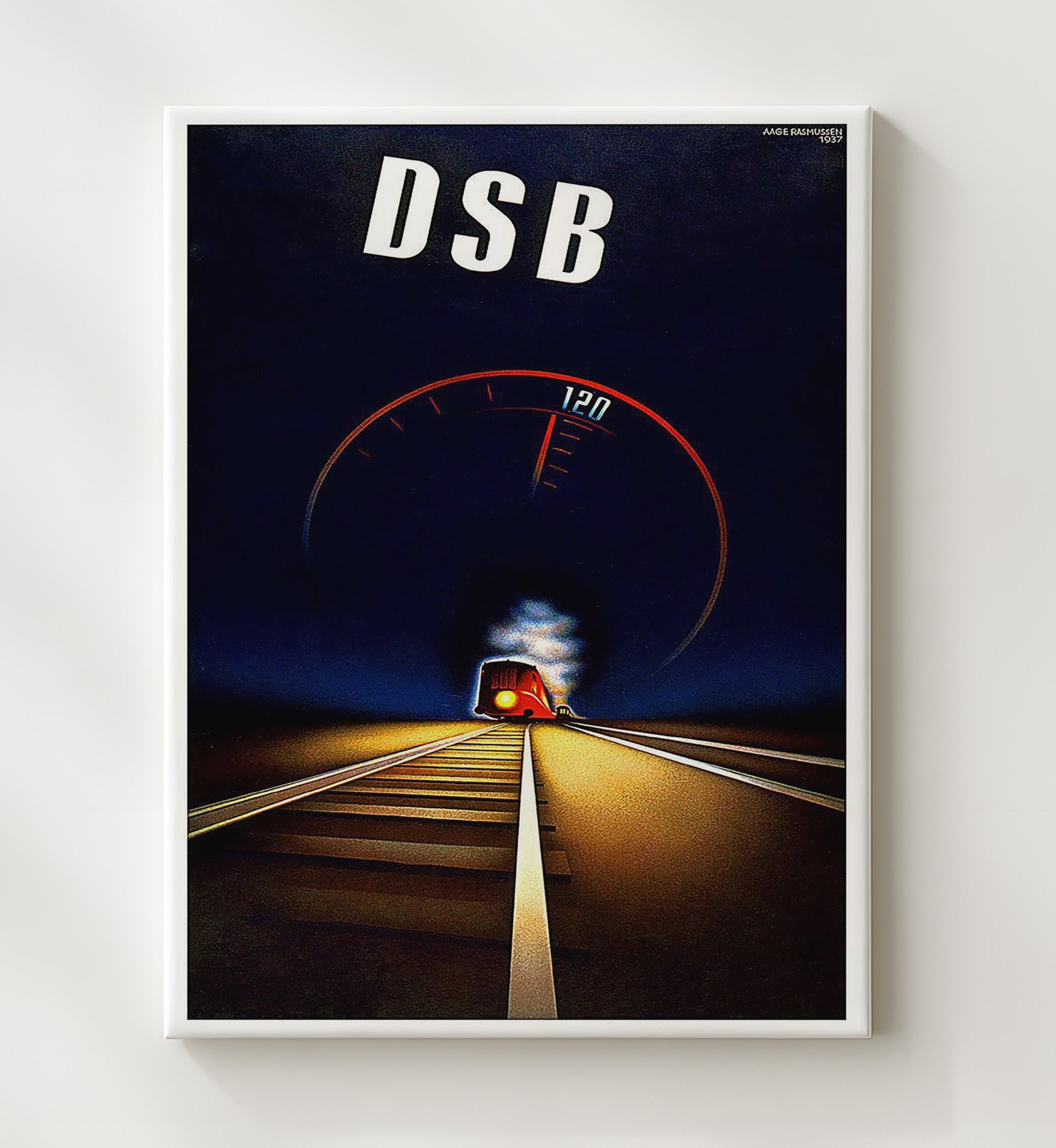 Denmark DSB Train Vintage Travel Print 20x24 Canvas travel wall art print