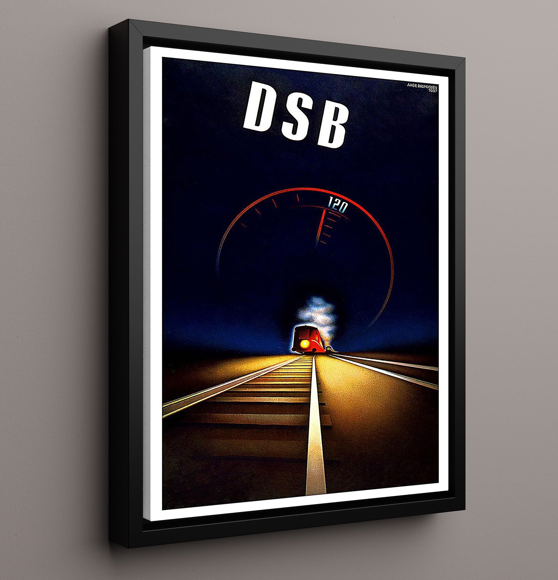 Denmark DSB Train Vintage Travel Print 16x20 Framed Canvas travel wall art print