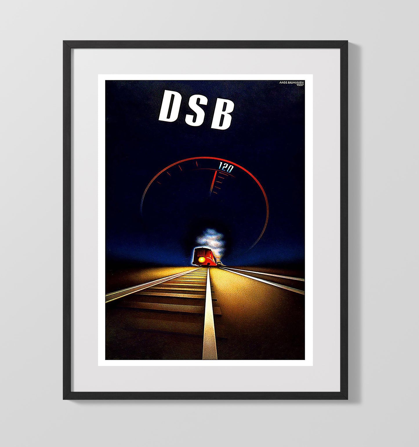 Denmark DSB Train Vintage Travel Print 16x20 Gallery Frame travel wall art print