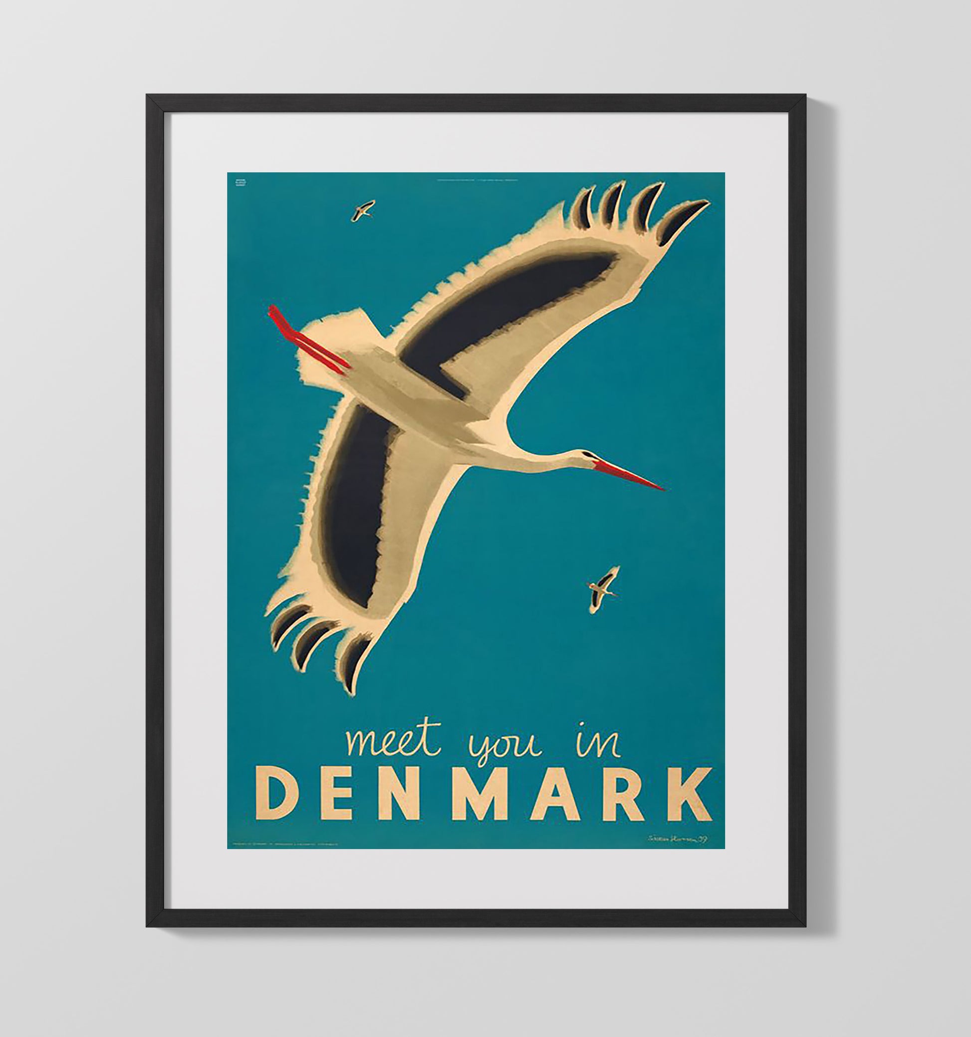 Denmark Meet You In Denmark Vintage Travel Print 16x20 Gallery Frame travel wall art print