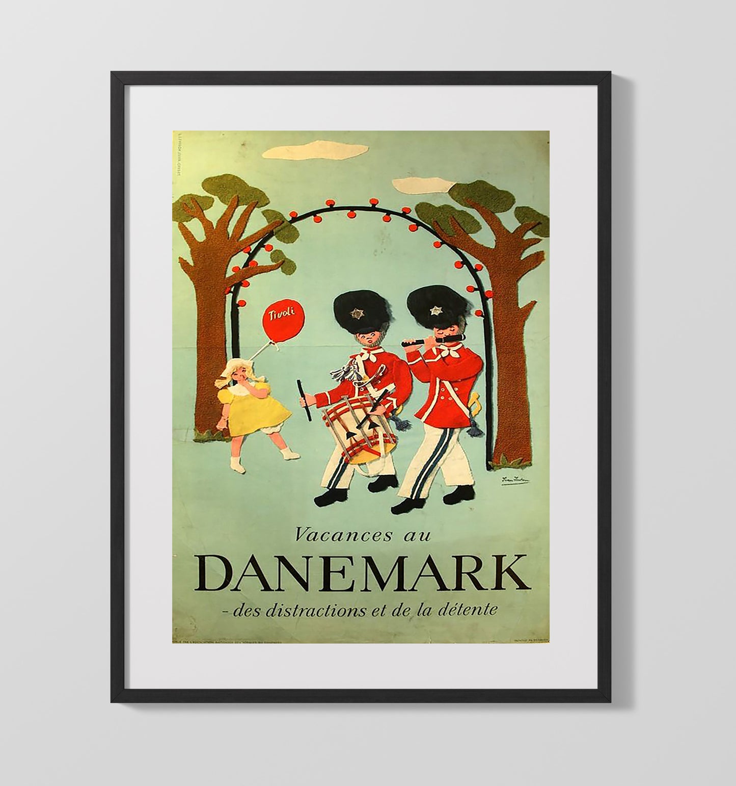Denmark Tivoli Holidays Vintage Travel Print 16x20 Gallery Frame travel wall art print