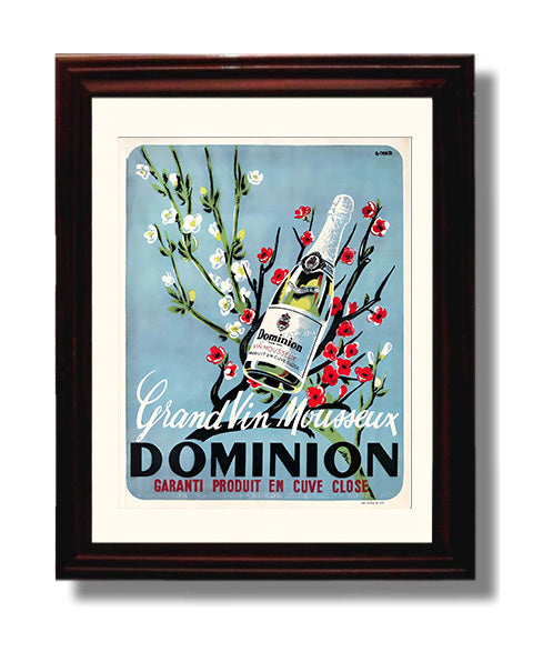Dominion Vin Mousseux Vintage Travel Print 8x10 Beveled Frame travel wall art print