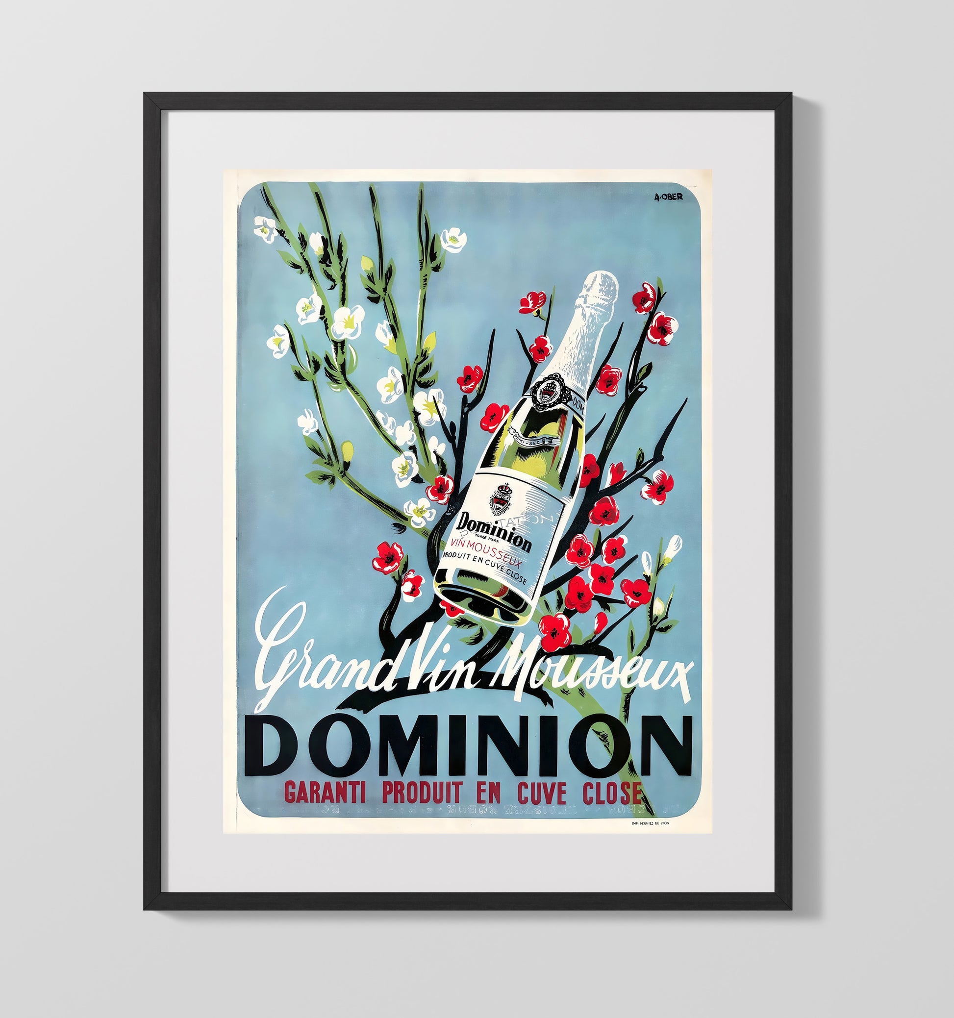 Dominion Vin Mousseux Vintage Travel Print 16x20 Gallery Frame travel wall art print