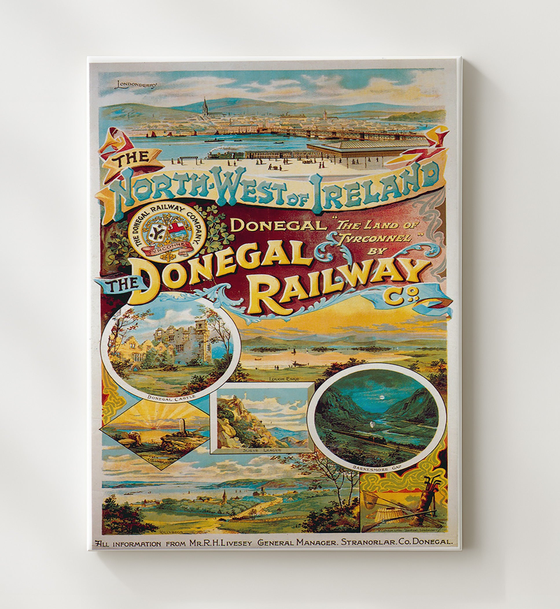 Donegal Railway Ireland Vintage Travel Print 20x24 Canvas travel wall art print