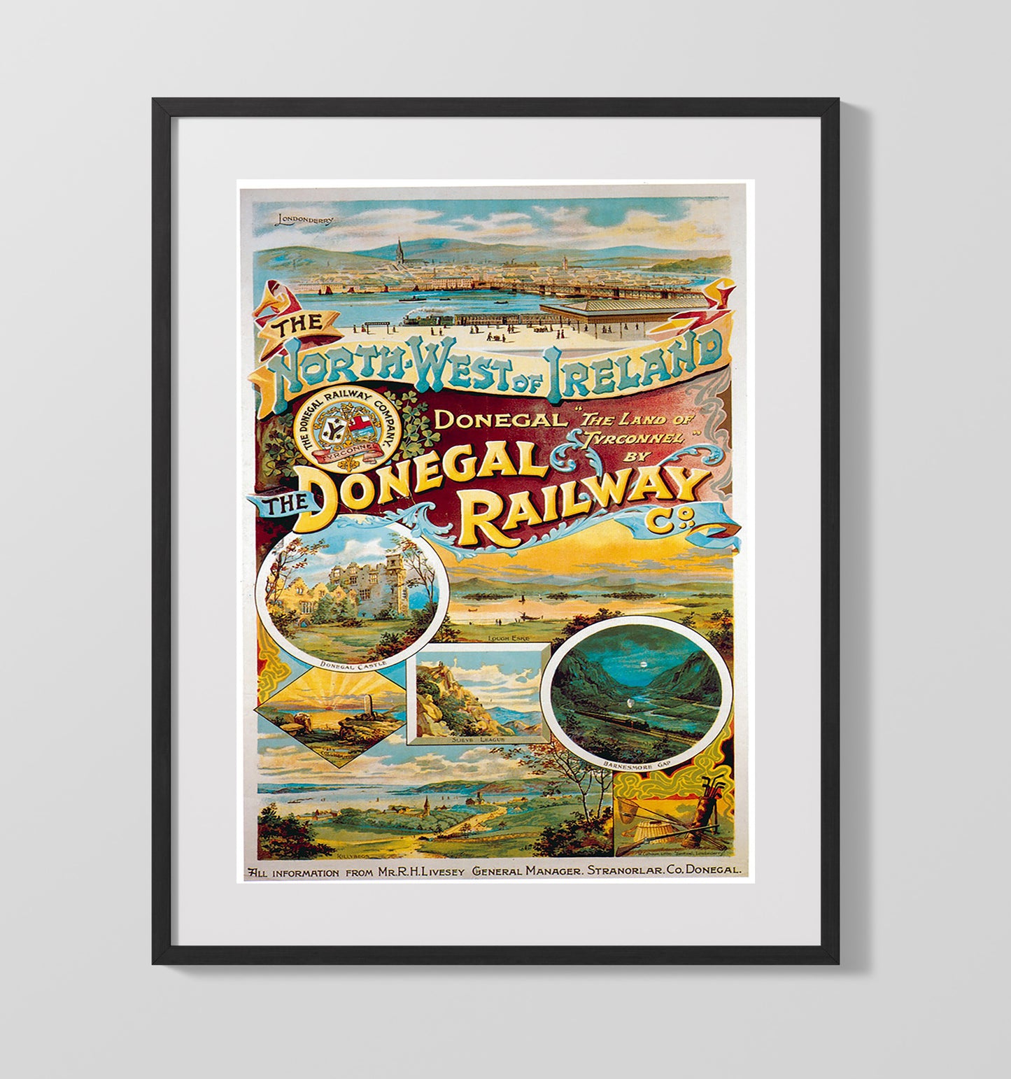 Donegal Railway Ireland Vintage Travel Print 16x20 Gallery Frame travel wall art print