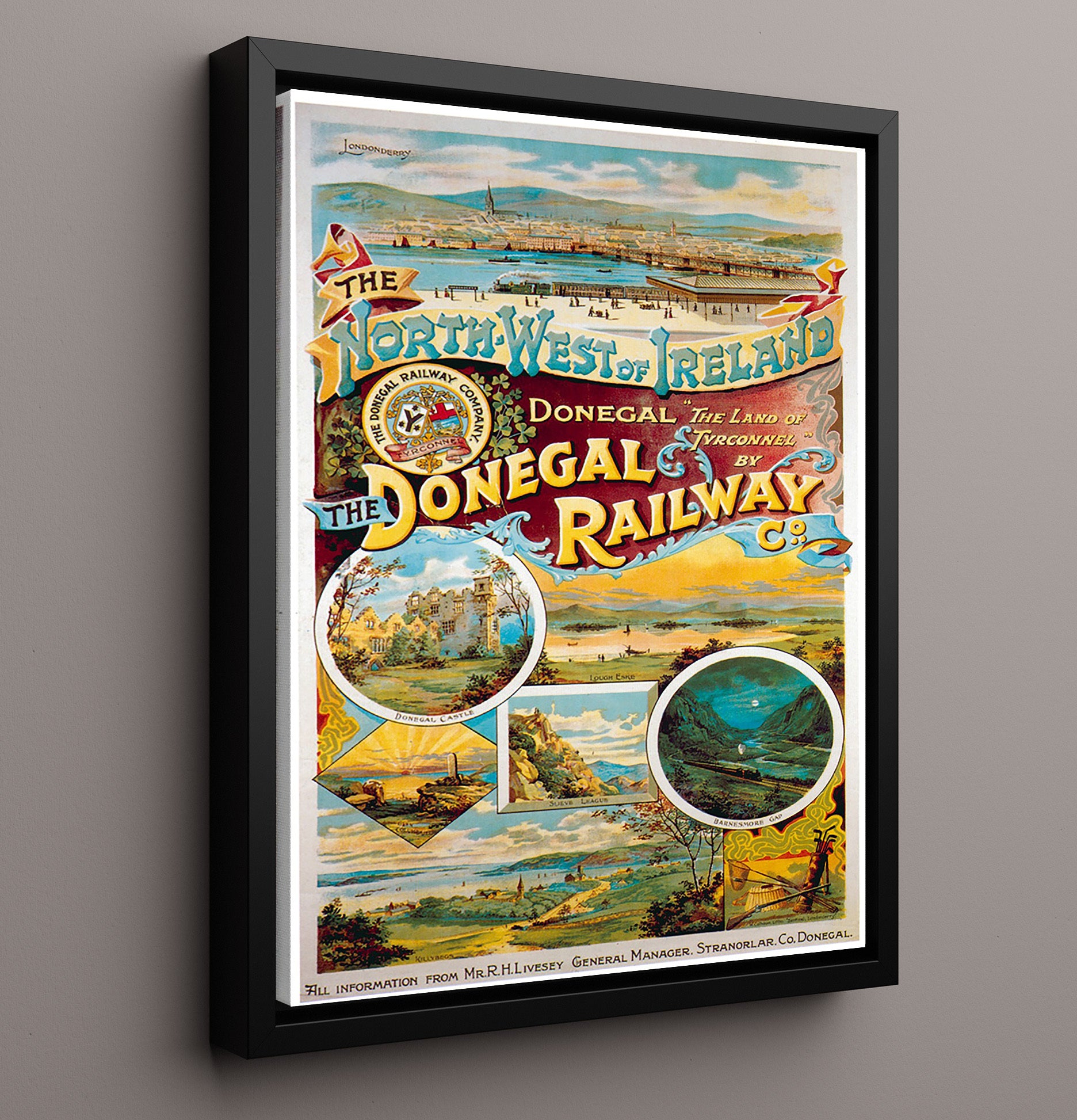 Donegal Railway Ireland Vintage Travel Print 16x20 Framed Canvas travel wall art print