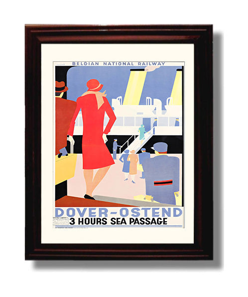 Dover Ostend Sea Passage Vintage Travel Print 8x10 Beveled Frame travel wall art print