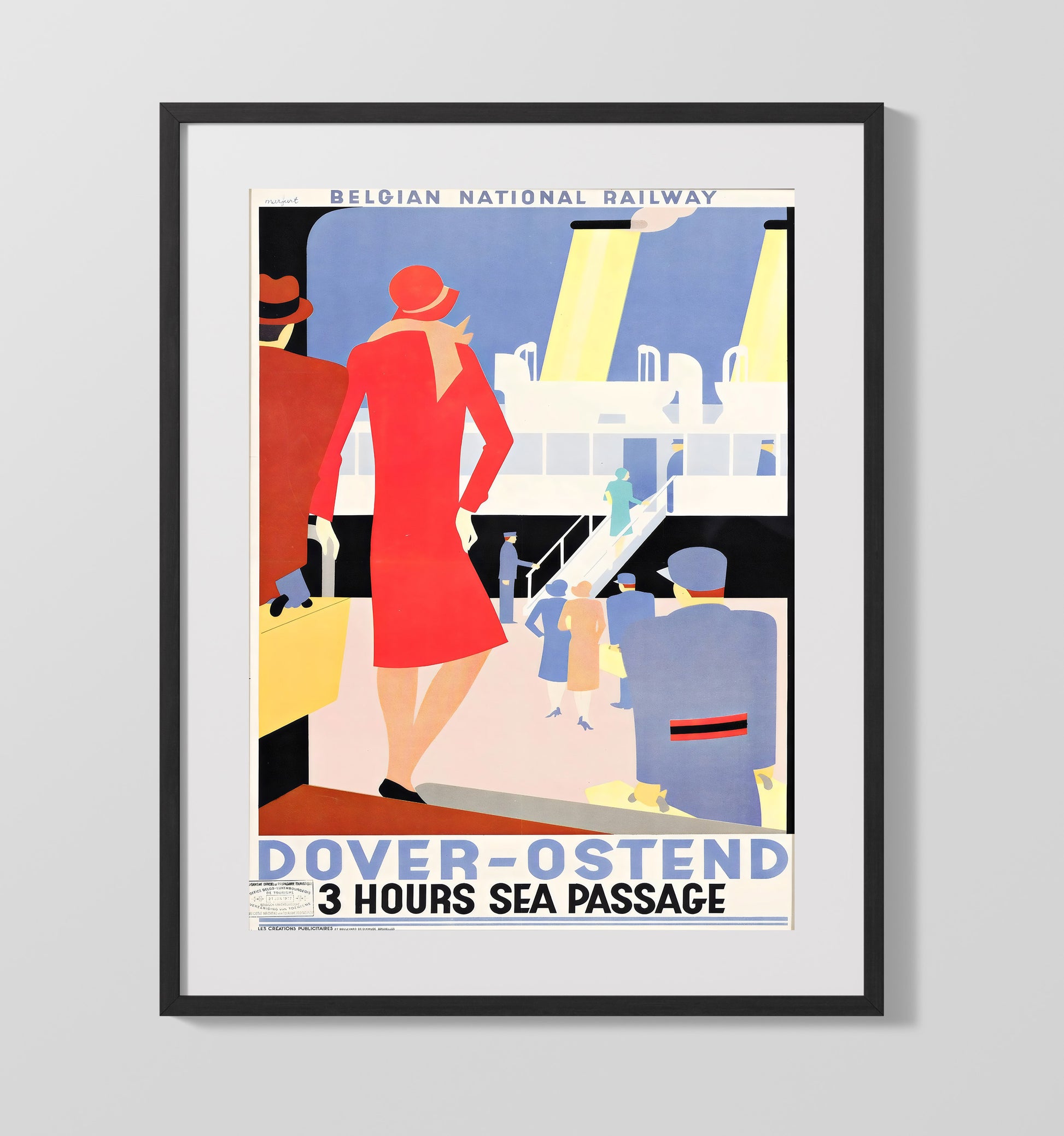 Dover Ostend Sea Passage Vintage Travel Print 16x20 Gallery Frame travel wall art print