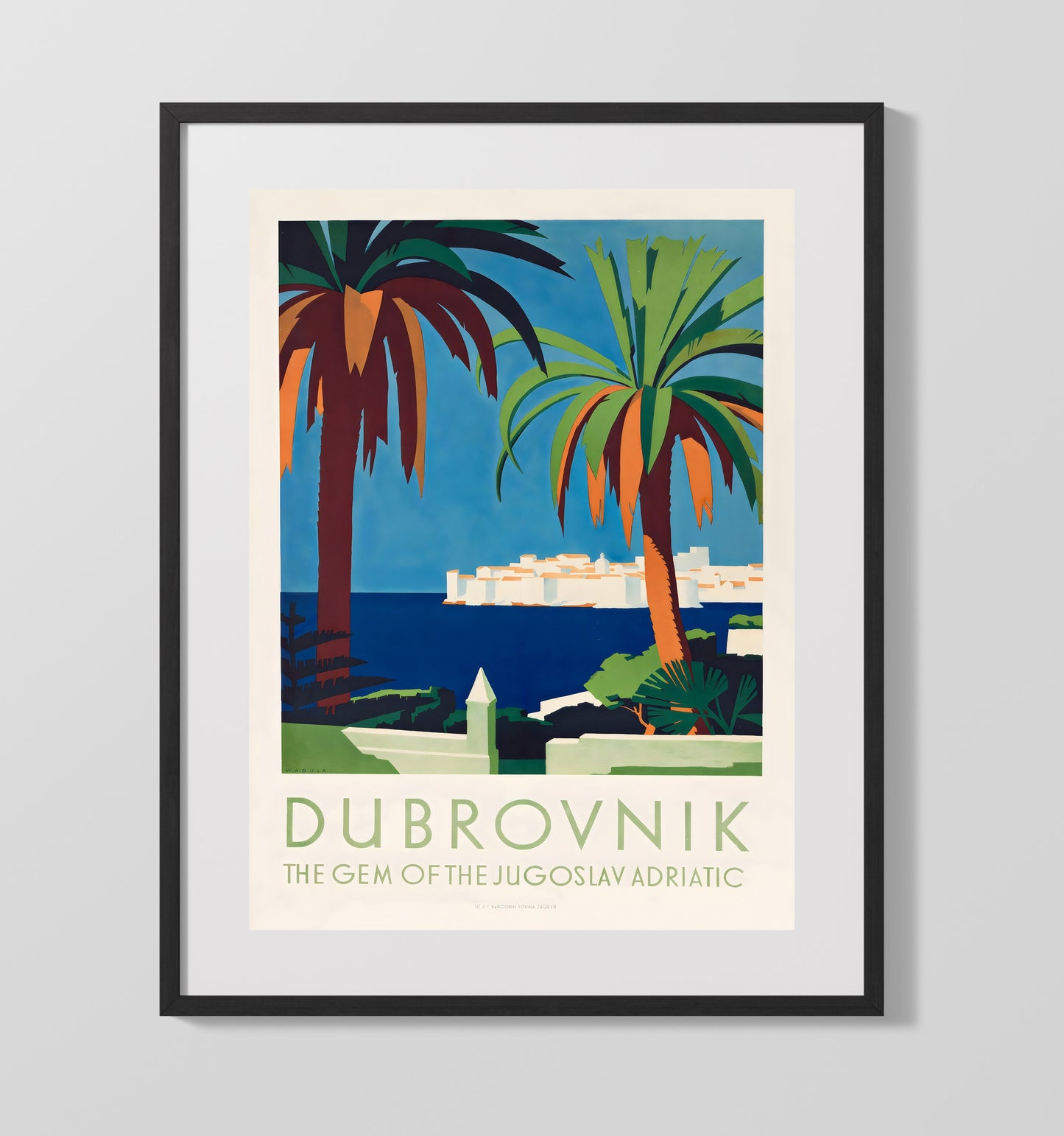 Dubrovnik Adriatic Gem Vintage Travel Print 16x20 Gallery Frame travel wall art print