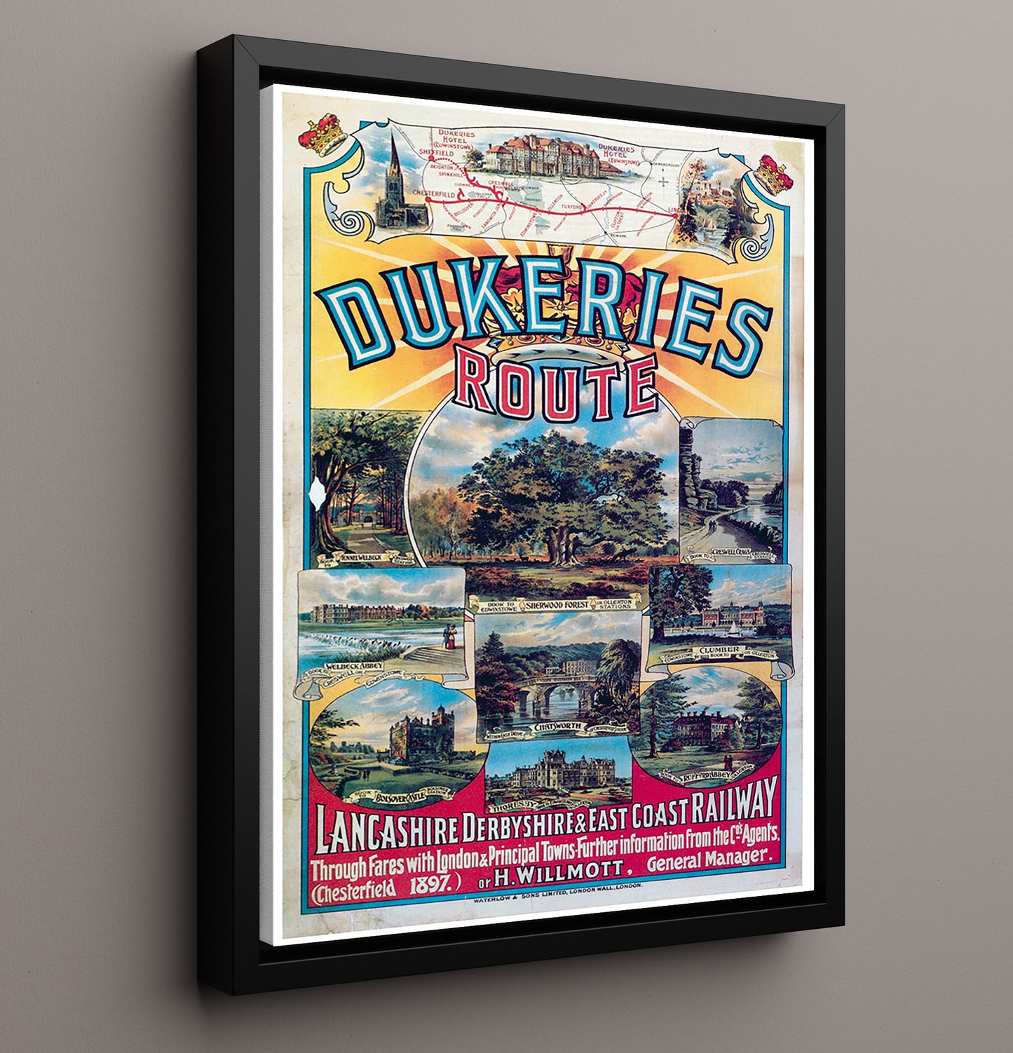 Dukeries Railway Route England Vintage Travel Print 16x20 Framed Canvas travel wall art print