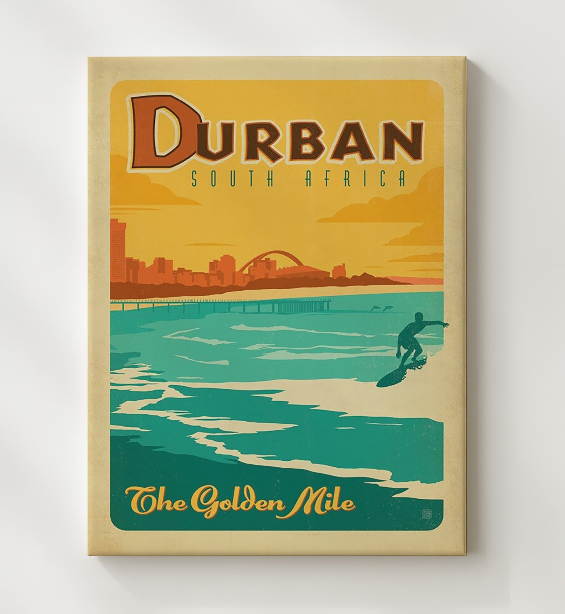 Durban The Golden Mile Vintage Travel Print 20x24 Canvas travel wall art print