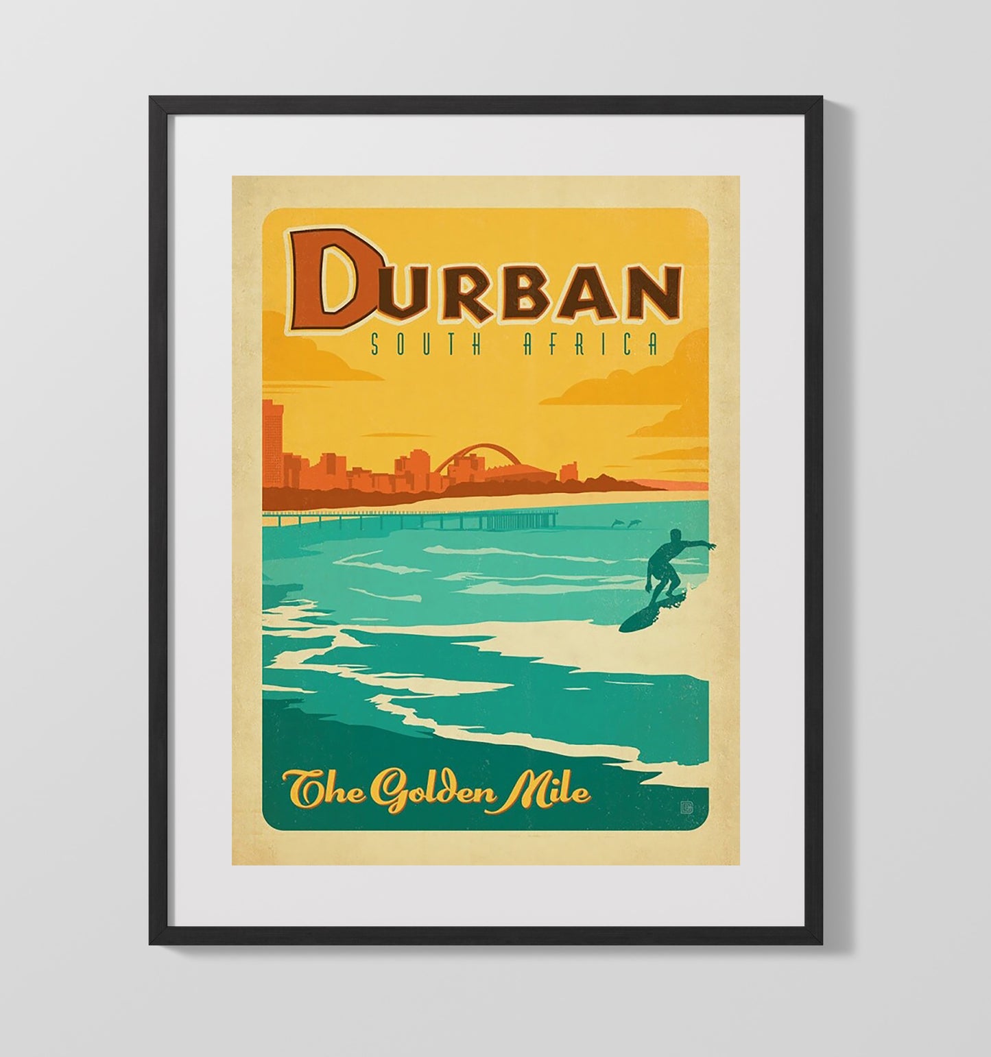 Durban The Golden Mile Vintage Travel Print 16x20 Gallery Frame travel wall art print