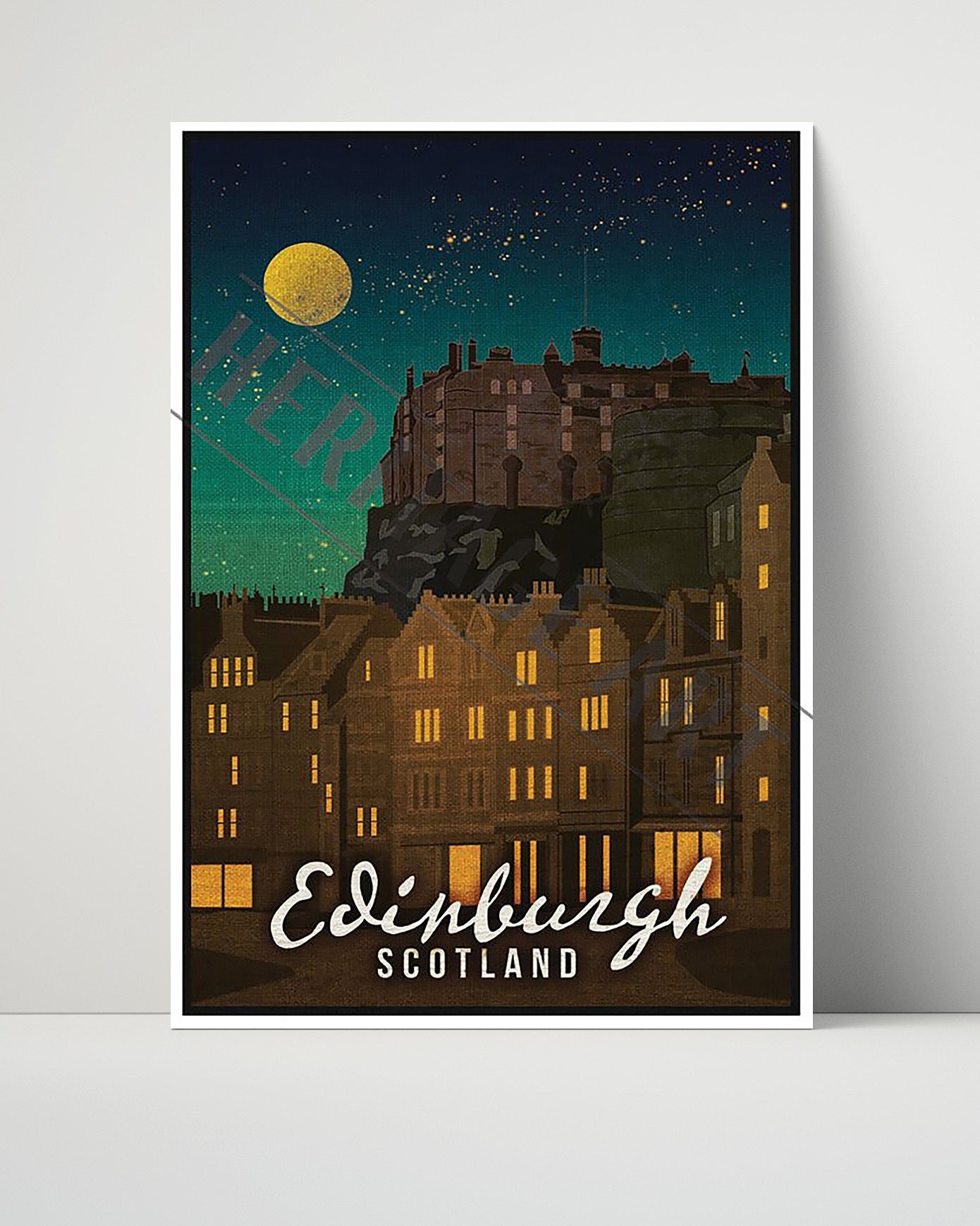 Classic Travel Poster - Edinburgh - Castle at Night