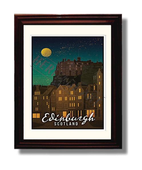 Classic Travel Poster - Edinburgh - Castle at Night