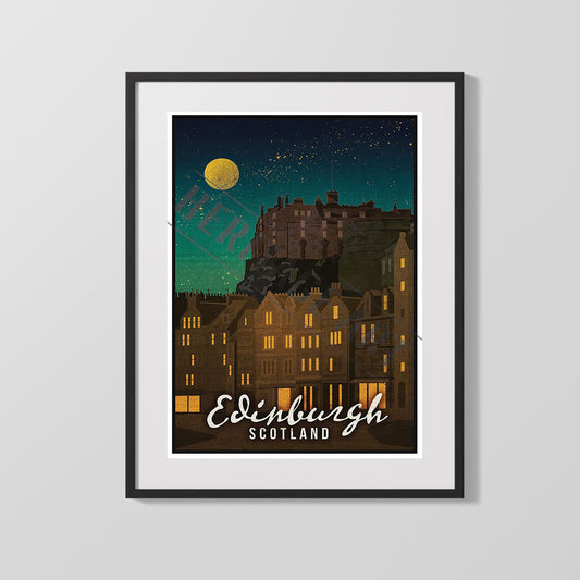 Classic Travel Poster - Edinburgh - Castle at Night