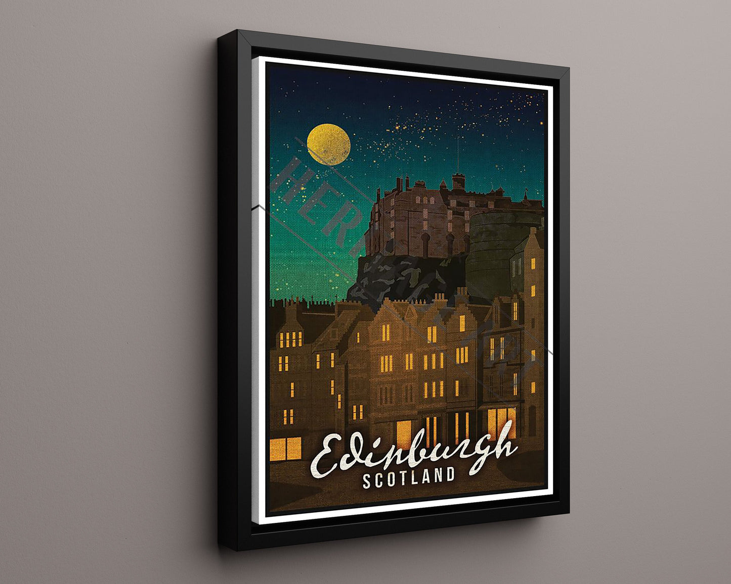 Classic Travel Poster - Edinburgh - Castle at Night