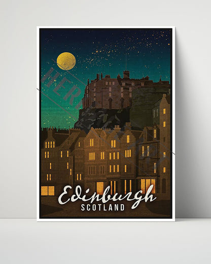 Classic Travel Unframed Poster -  Edinburgh - Castle at Night