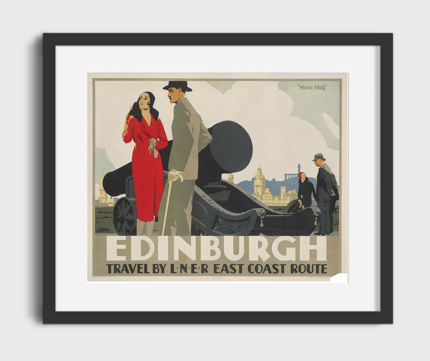 Edinburgh Mons Meg Vintage Travel Print 16x20 Gallery Frame travel wall art print