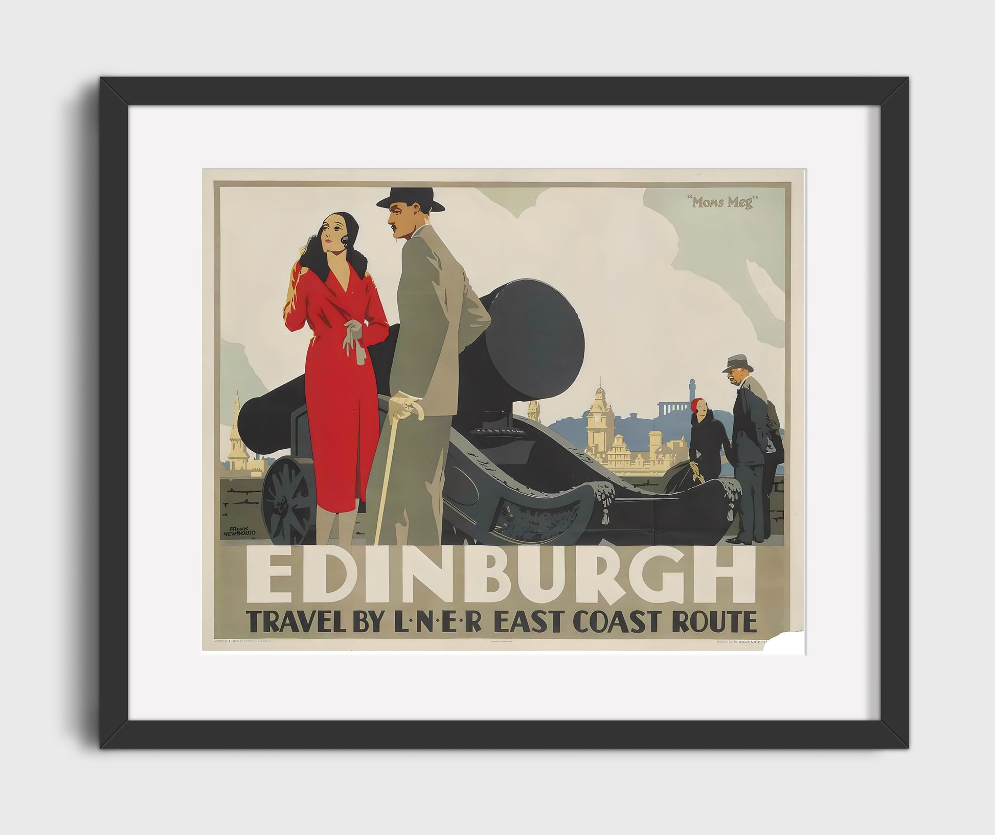 Edinburgh Mons Meg Vintage Travel Print 16x20 Gallery Frame travel wall art print