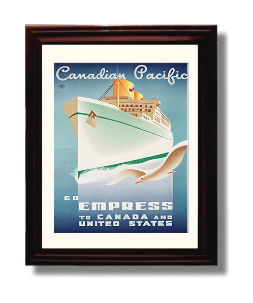 Empress Canada Pacific Vintage Travel Print 8x10 Beveled Frame travel wall art print