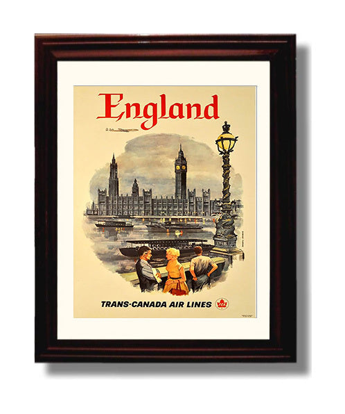 England Big Ben TCA Vintage Travel Print 8x10 Beveled Frame travel wall art print