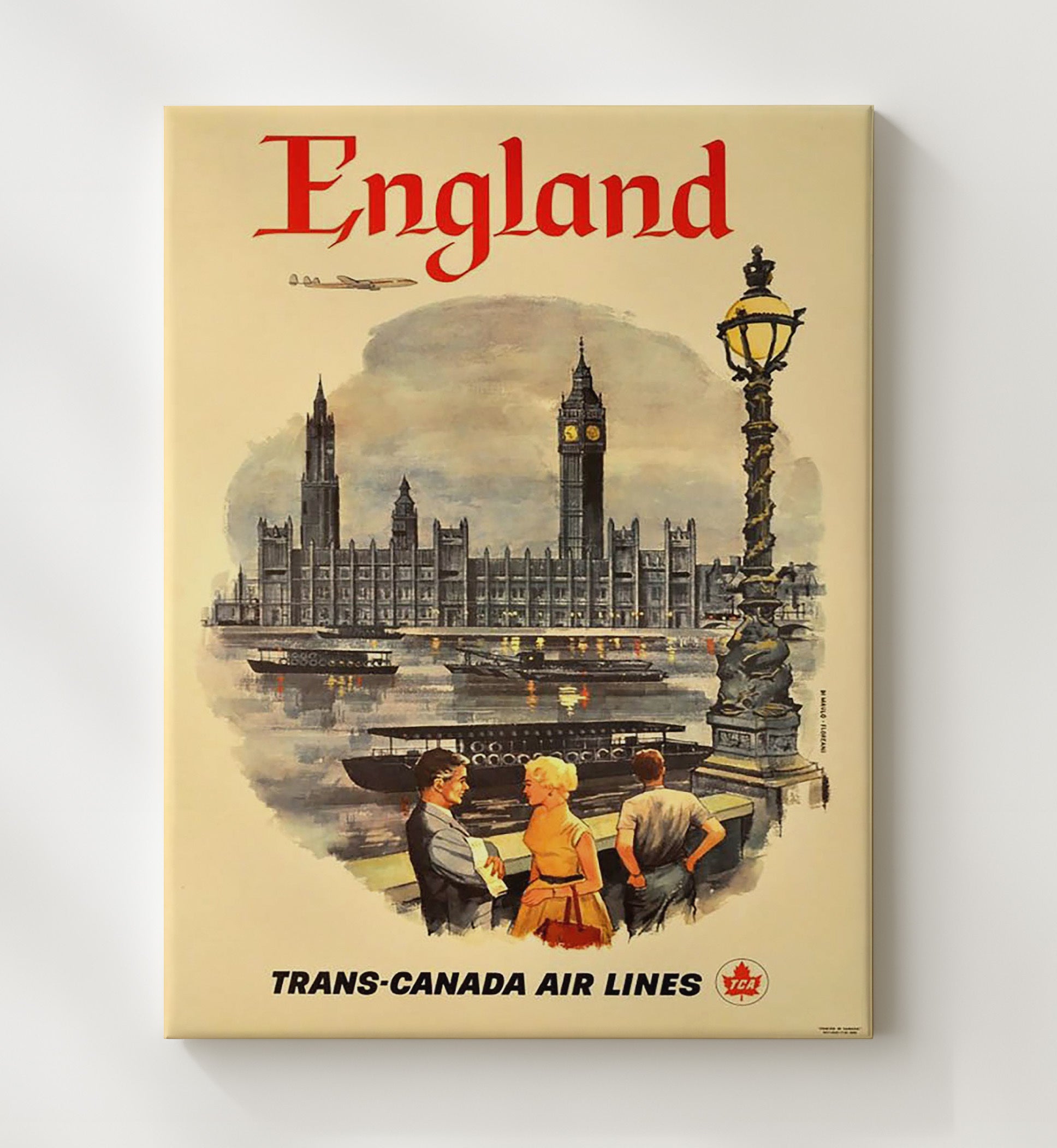 England Big Ben TCA Vintage Travel Print 20x24 Canvas travel wall art print