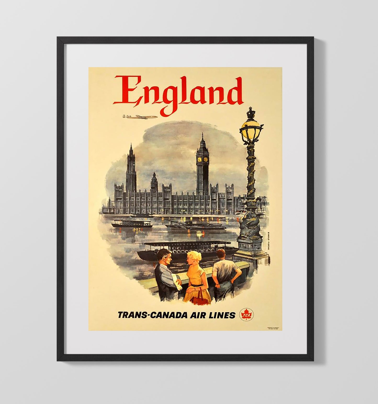 England Big Ben TCA Vintage Travel Print 16x20 Gallery Frame travel wall art print