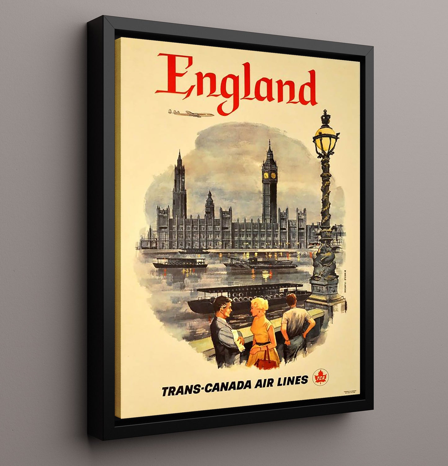 England Big Ben TCA Vintage Travel Print 16x20 Framed Canvas travel wall art print
