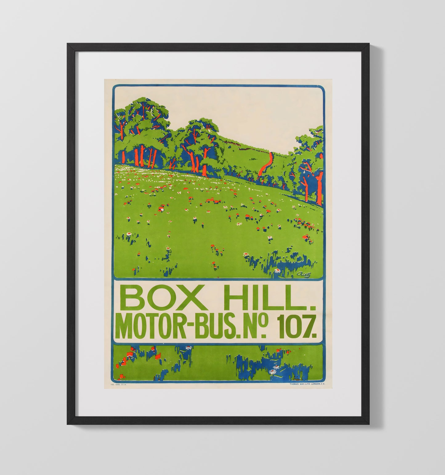 England Box Hill Vintage Travel Print 16x20 Gallery Frame travel wall art print