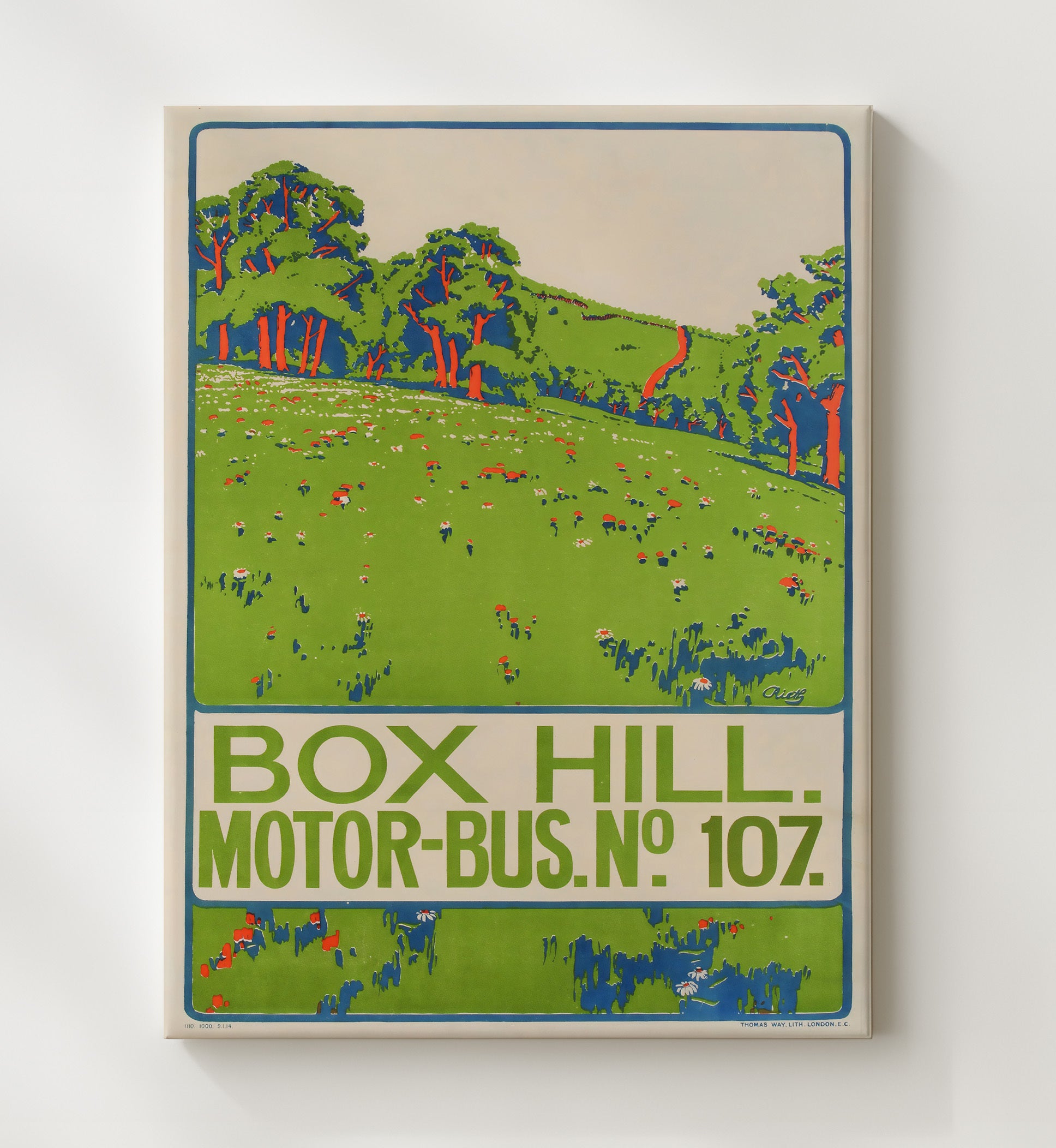 England Box Hill Vintage Travel Print 20x24 Canvas travel wall art print