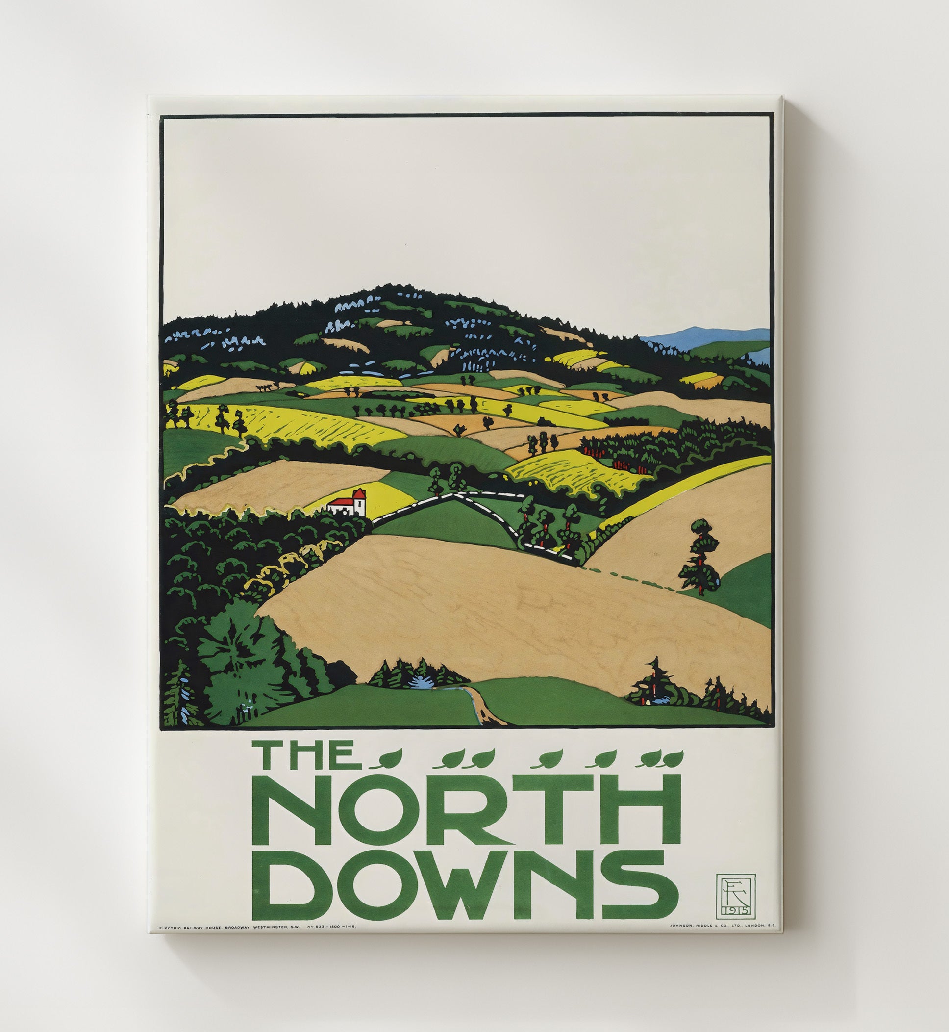 England North Downs Vintage Travel Print 20x24 Canvas travel wall art print
