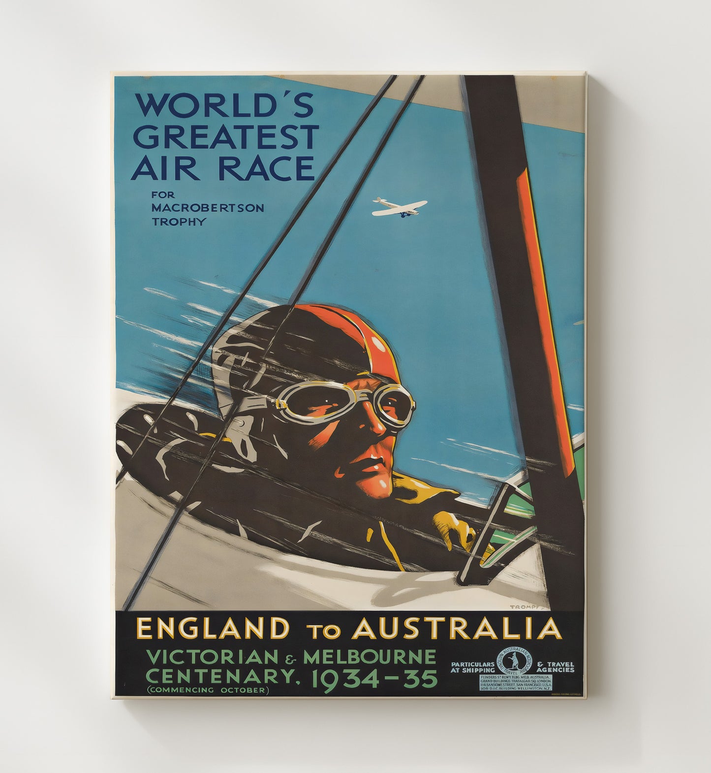 England to Australia Air Race Vintage Travel Print 20x24 Canvas travel wall art print