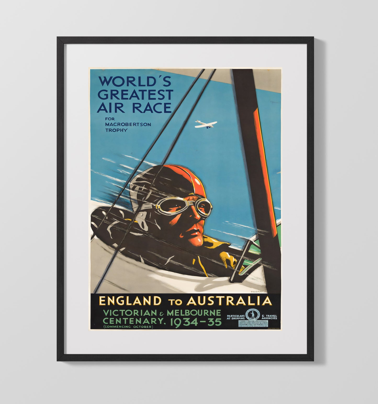 England to Australia Air Race Vintage Travel Print 16x20 Gallery Frame travel wall art print