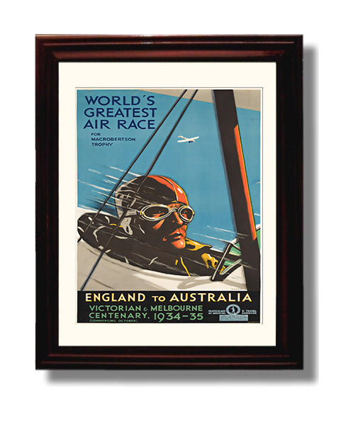 England to Australia Air Race Vintage Travel Print 8x10 Beveled Frame travel wall art print