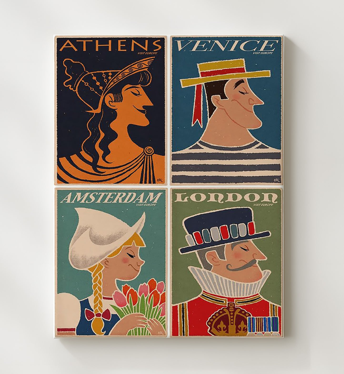 Europe Athens Venice Amsterdam London Vintage Travel Print 20x24 Canvas travel wall art print