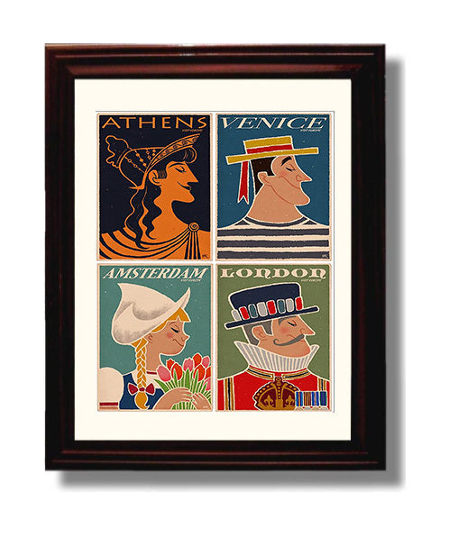 Europe Athens Venice Amsterdam London travel poster wall art 8x10 Canvas