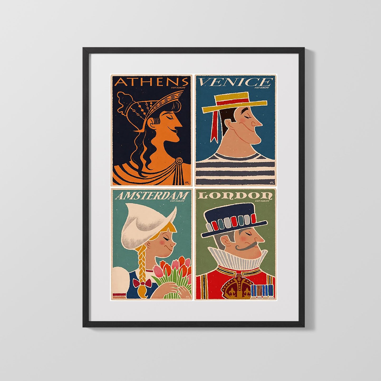 Classic Travel Poster - Europe - Athens Venice Amsterdam London