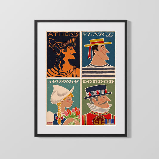 Classic Travel Poster - Europe - Athens Venice Amsterdam London