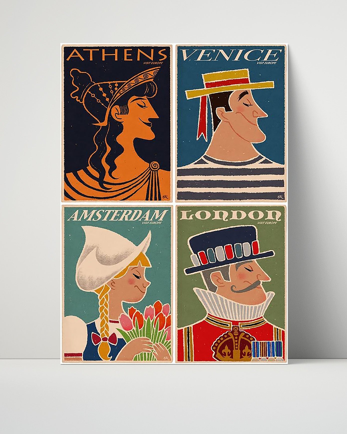 Classic Travel Unframed Poster -  Europe - Athens Venice Amsterdam London