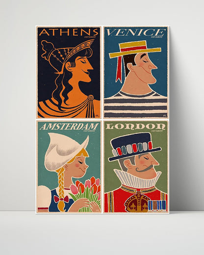 Classic Travel Unframed Poster -  Europe - Athens Venice Amsterdam London