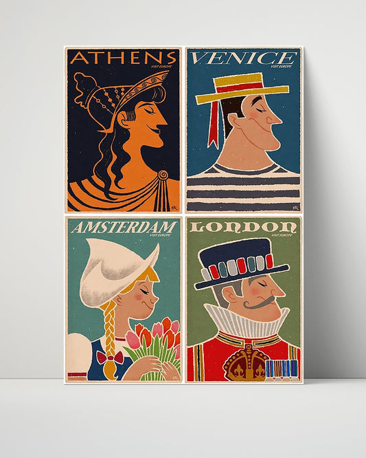 Classic Travel Unframed Poster -  Europe - Athens Venice Amsterdam London
